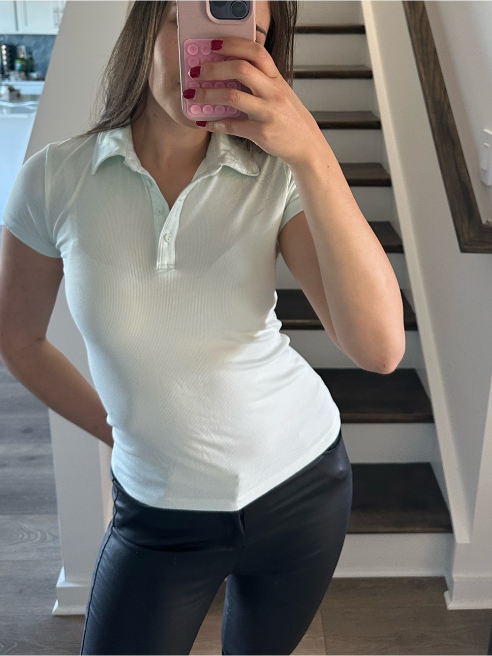 Calia Light Mint Button-Down Polo Top / Golf Tennis Size Small